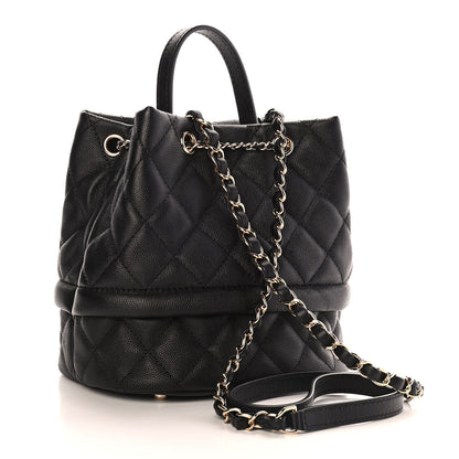 Chanel Caviar Quilted Rolled Up Bucket Drawstring Bag Black 2 of 8