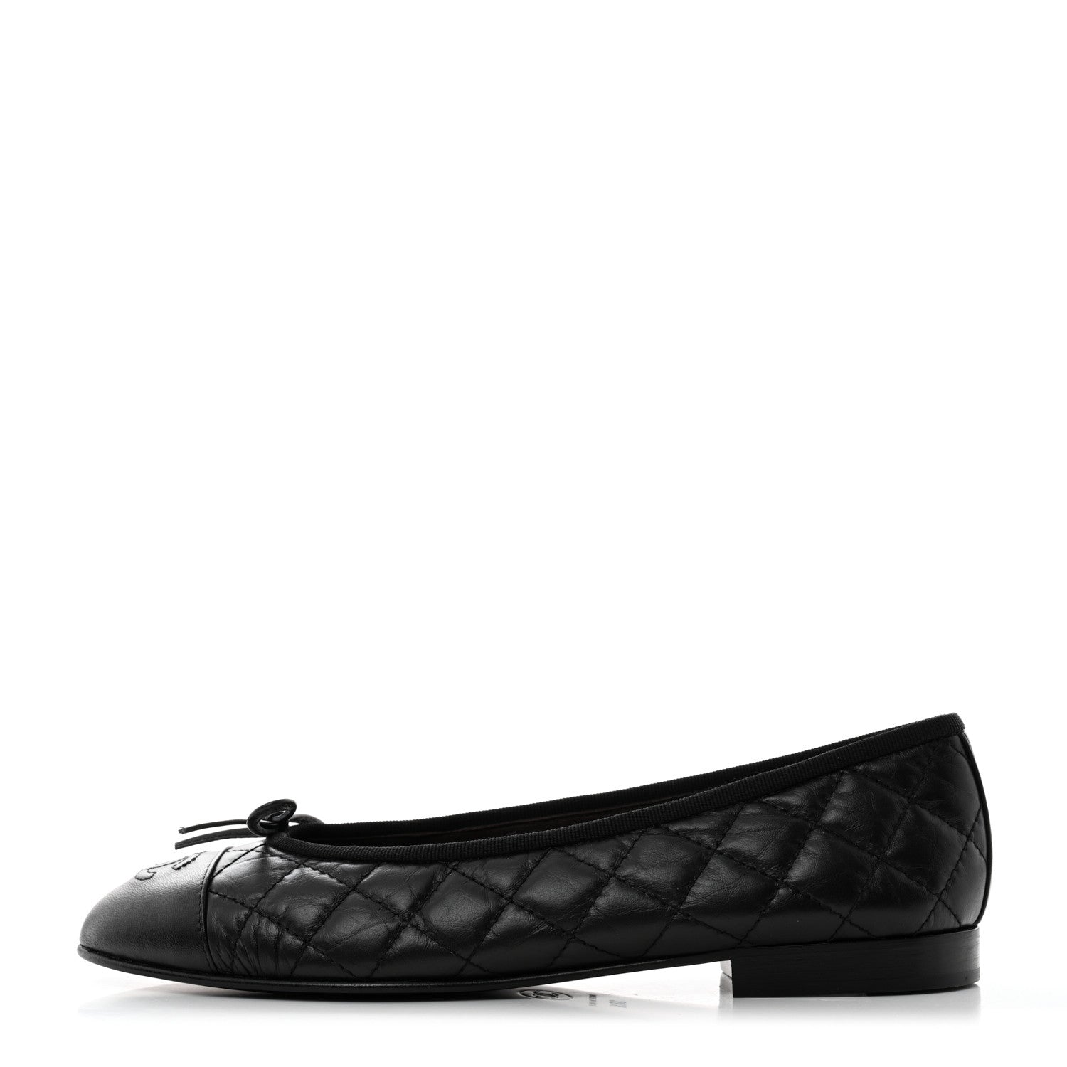 Chanel Aged Calfskin Quilted CC Cap Toe Ballerina Flats 38.5 Black 1 of 9