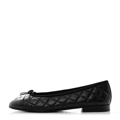 Chanel Aged Calfskin Quilted CC Cap Toe Ballerina Flats 38.5 Black 1 of 9