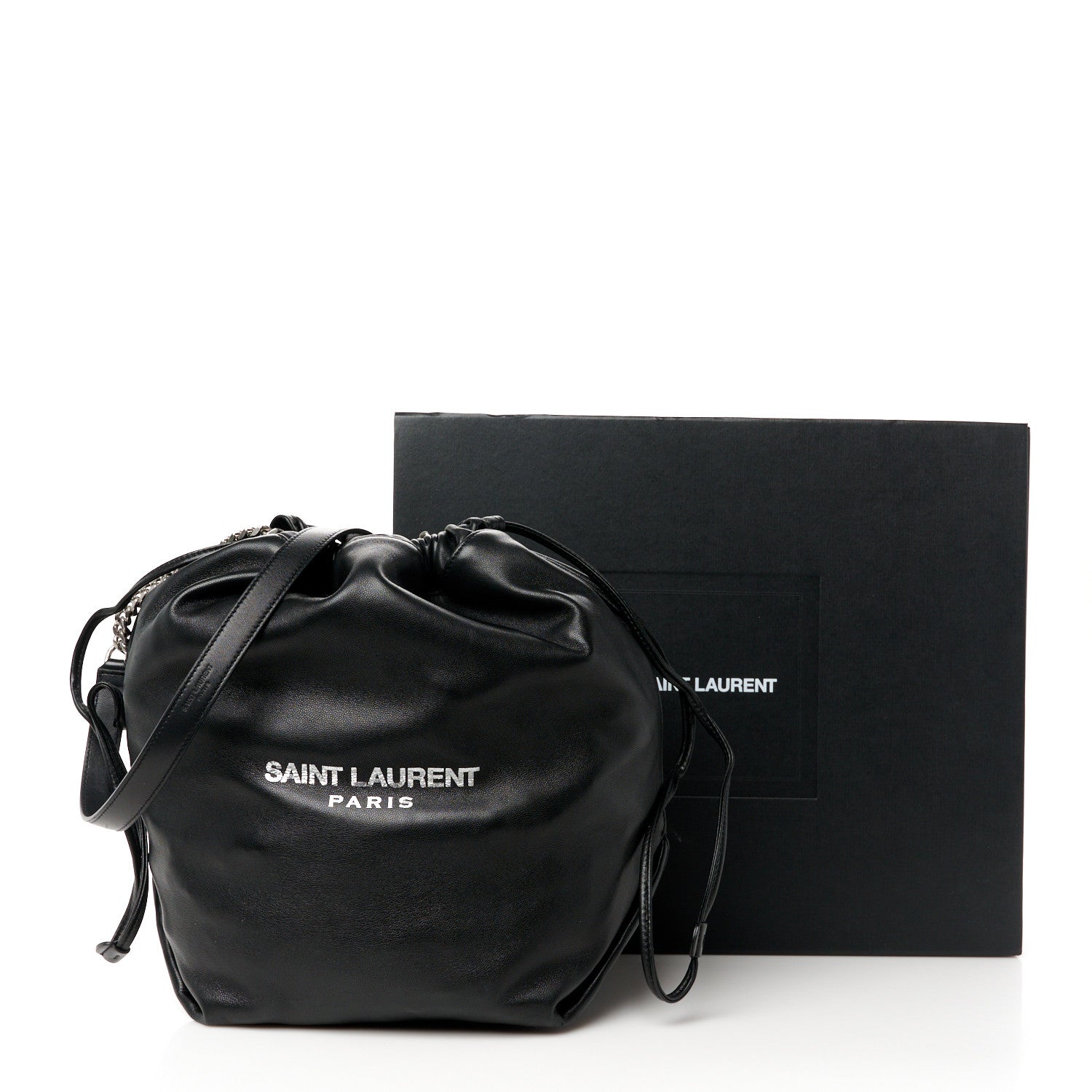 Saint Laurent Lambskin Teddy Drawstring Bag Black 14 of 14