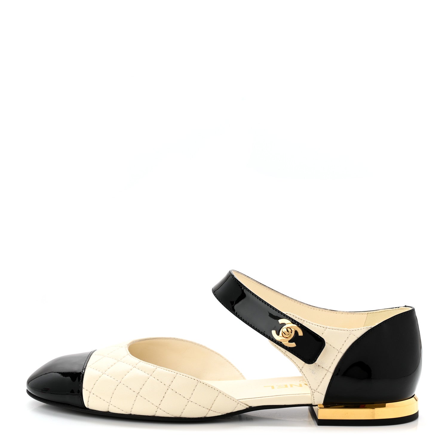Chanel Patent Lambskin Quilted Cap Toe Ballerina Flats 39.5 Ivory Black 1 of 9