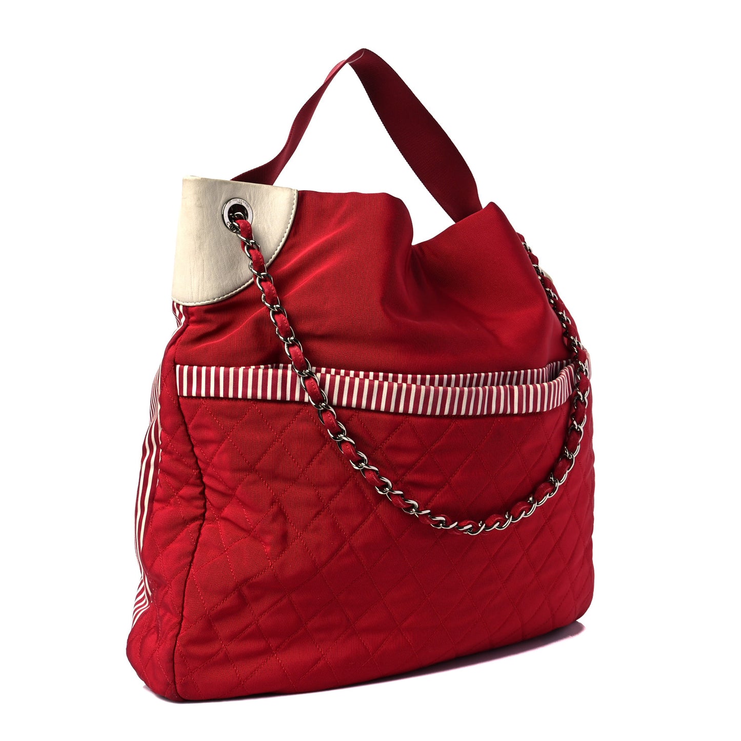 Striped Canvas Logo Tote Red