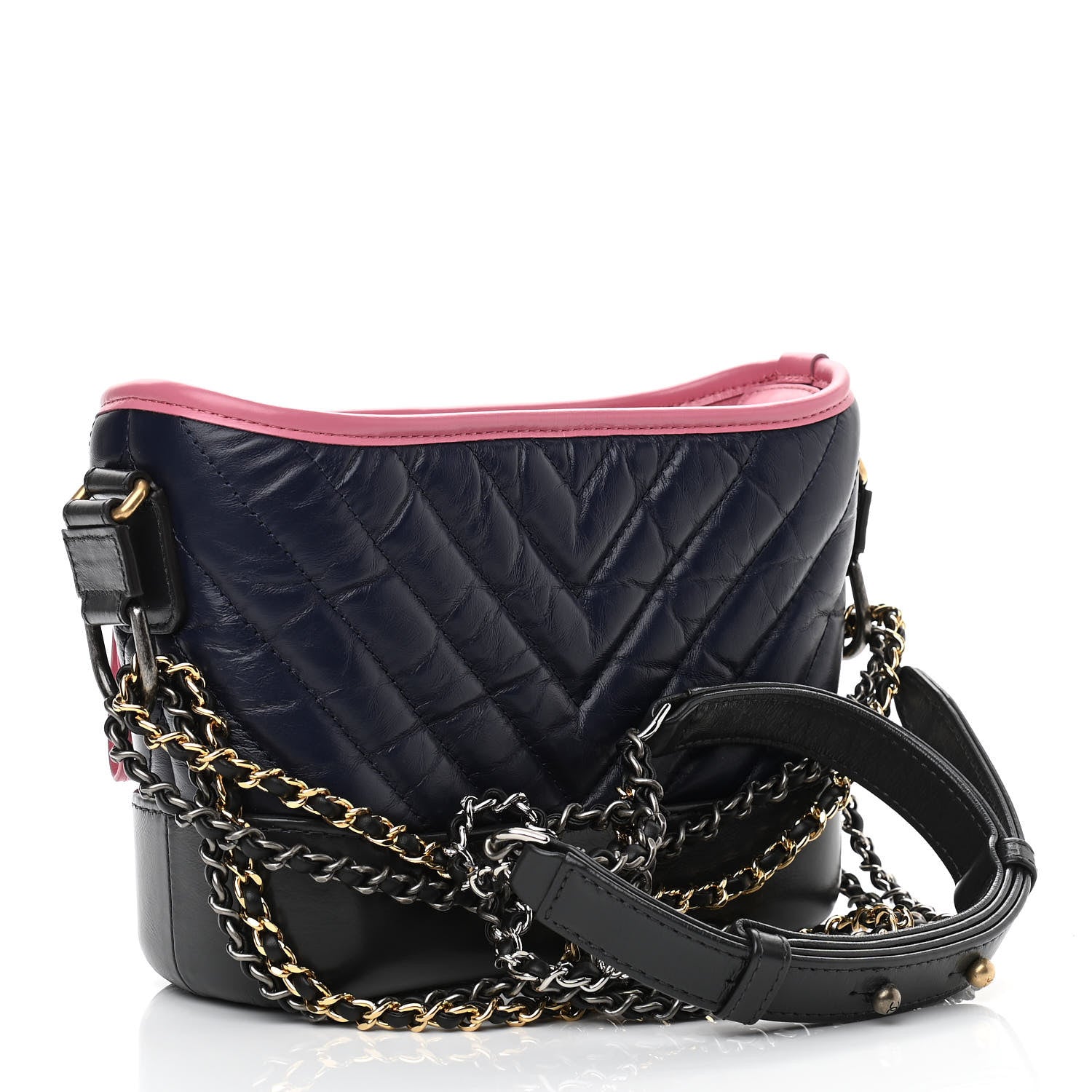 Chanel Aged Calfskin Chevron Quilted Small Gabrielle Hobo Dark Pink Navy 3 of 10