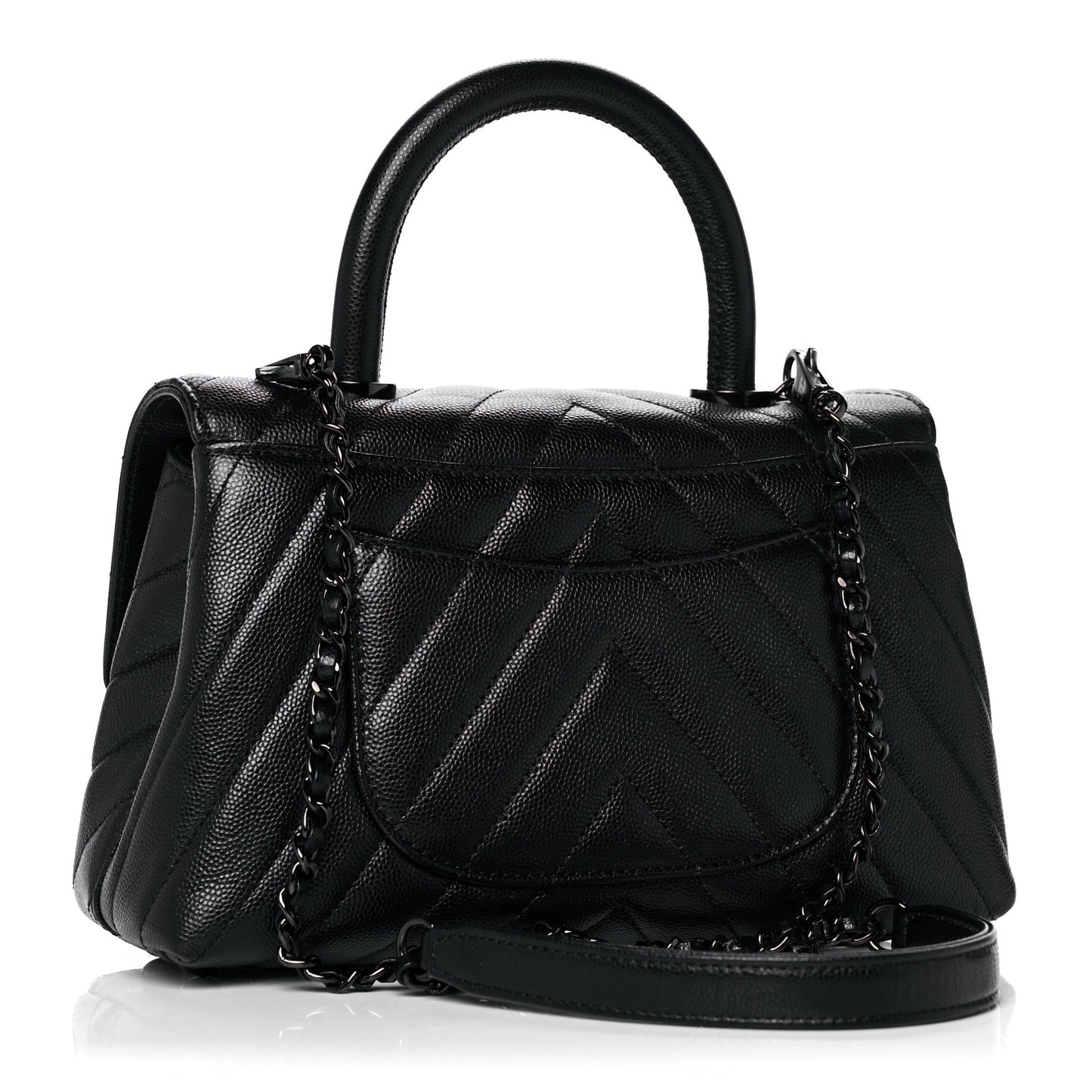 Caviar Chevron Quilted Mini Coco Handle Flap So Black