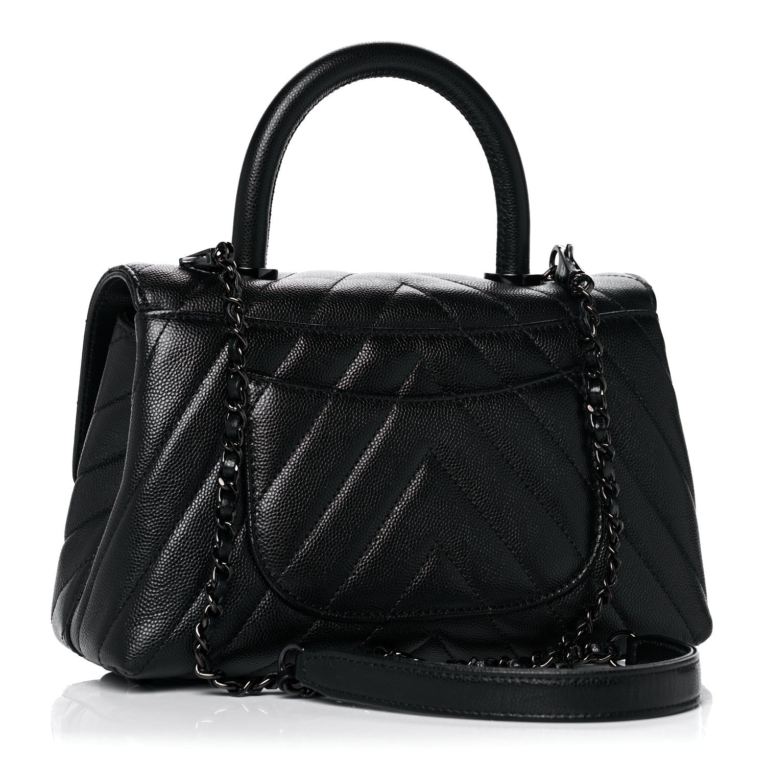 Chanel Caviar Chevron Quilted Mini Coco Handle Flap So Black 3 of 14