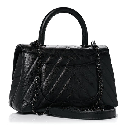 Chanel Caviar Chevron Quilted Mini Coco Handle Flap So Black 3 of 14