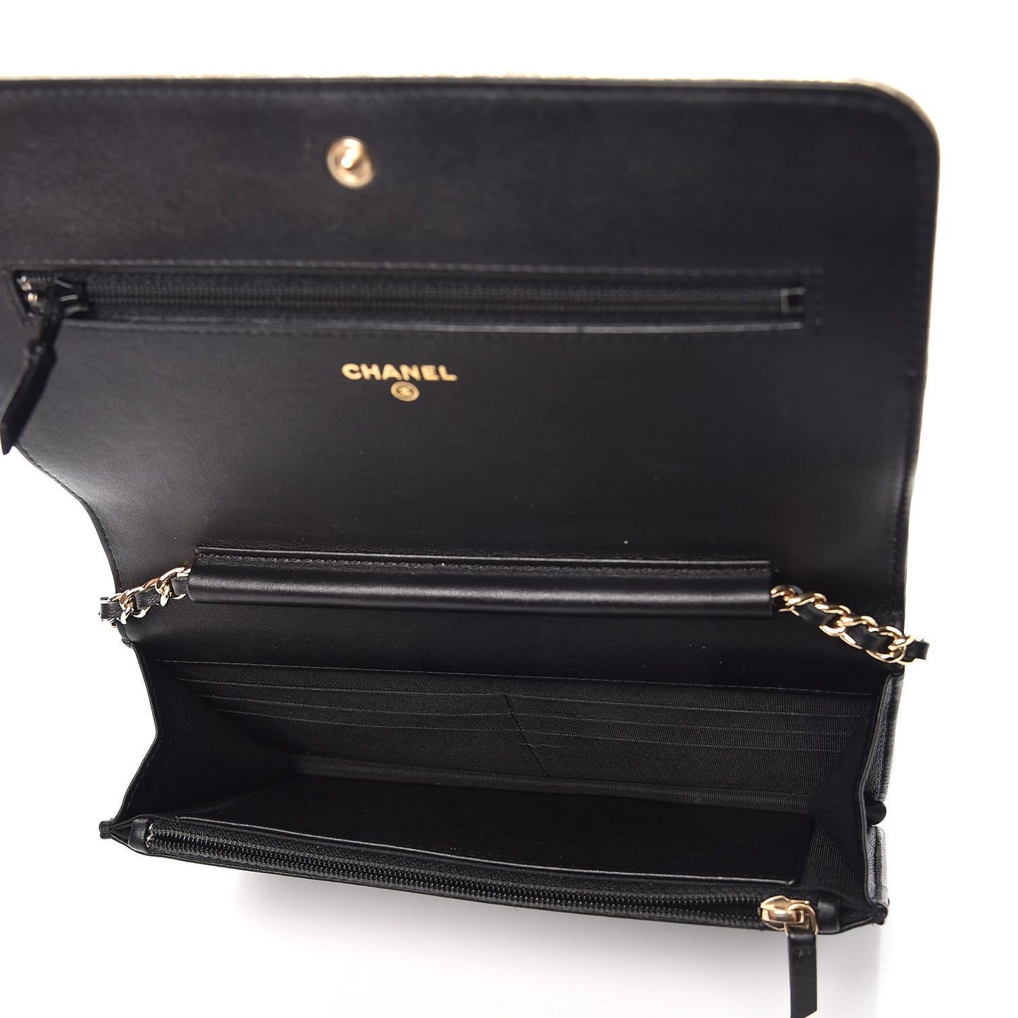 Metallic Goatskin Lambskin Boy Wallet on Chain WOC Black Gold