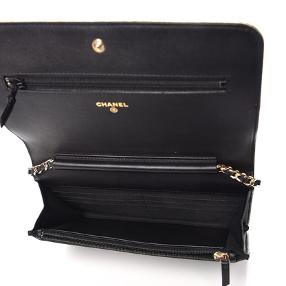 Chanel Metallic Goatskin Lambskin Boy Wallet on Chain WOC Black Gold 5 of 9