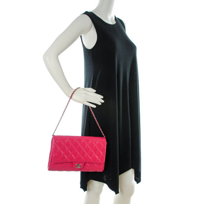 Chanel Patent Calfskin Quilted Clutch With Chain Flap Fuchsia 2 of 8