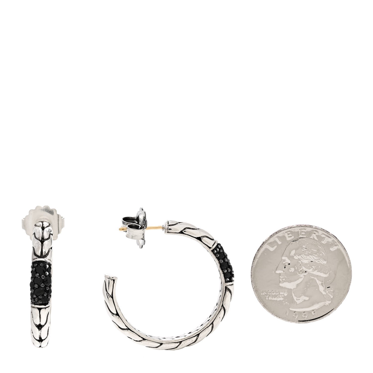 John Hardy Sterling Silver Black Sapphire Hoop Earrings 2 of 5