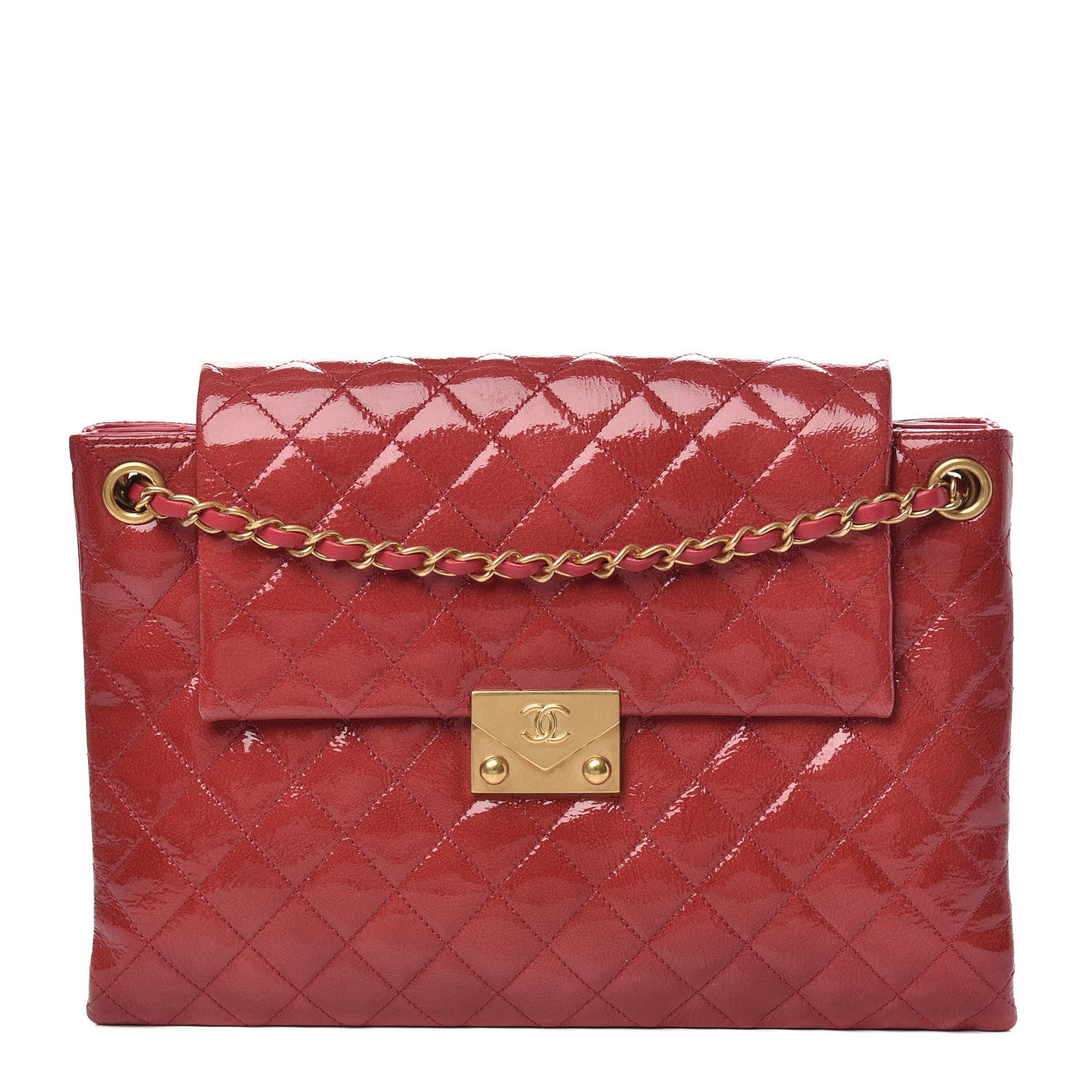 Chanel Patent Goatskin Quilted 3 Pocket Accordion Flap Red 1 of 11