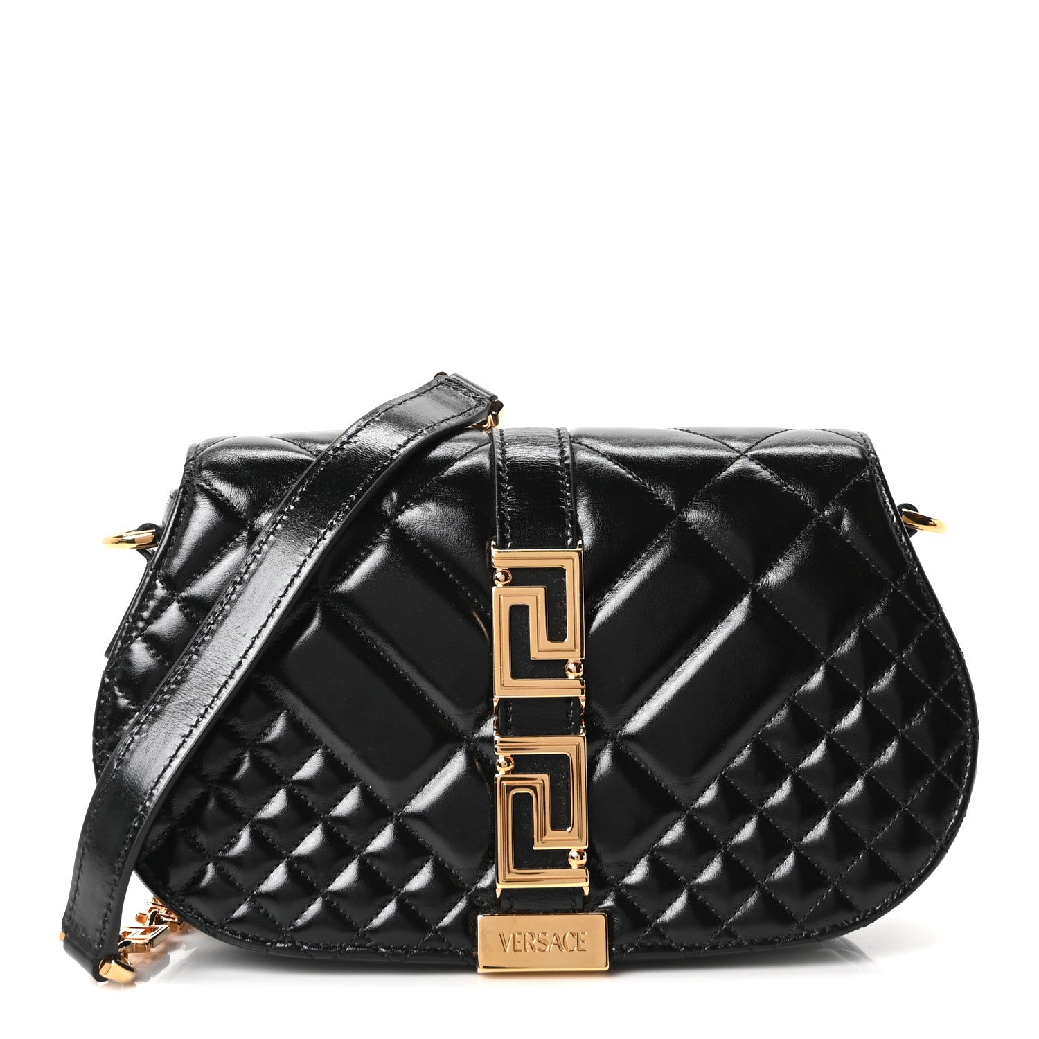 Versace Calfskin Quilted Greca Goddess Shoulder Bag Black 1 of 8