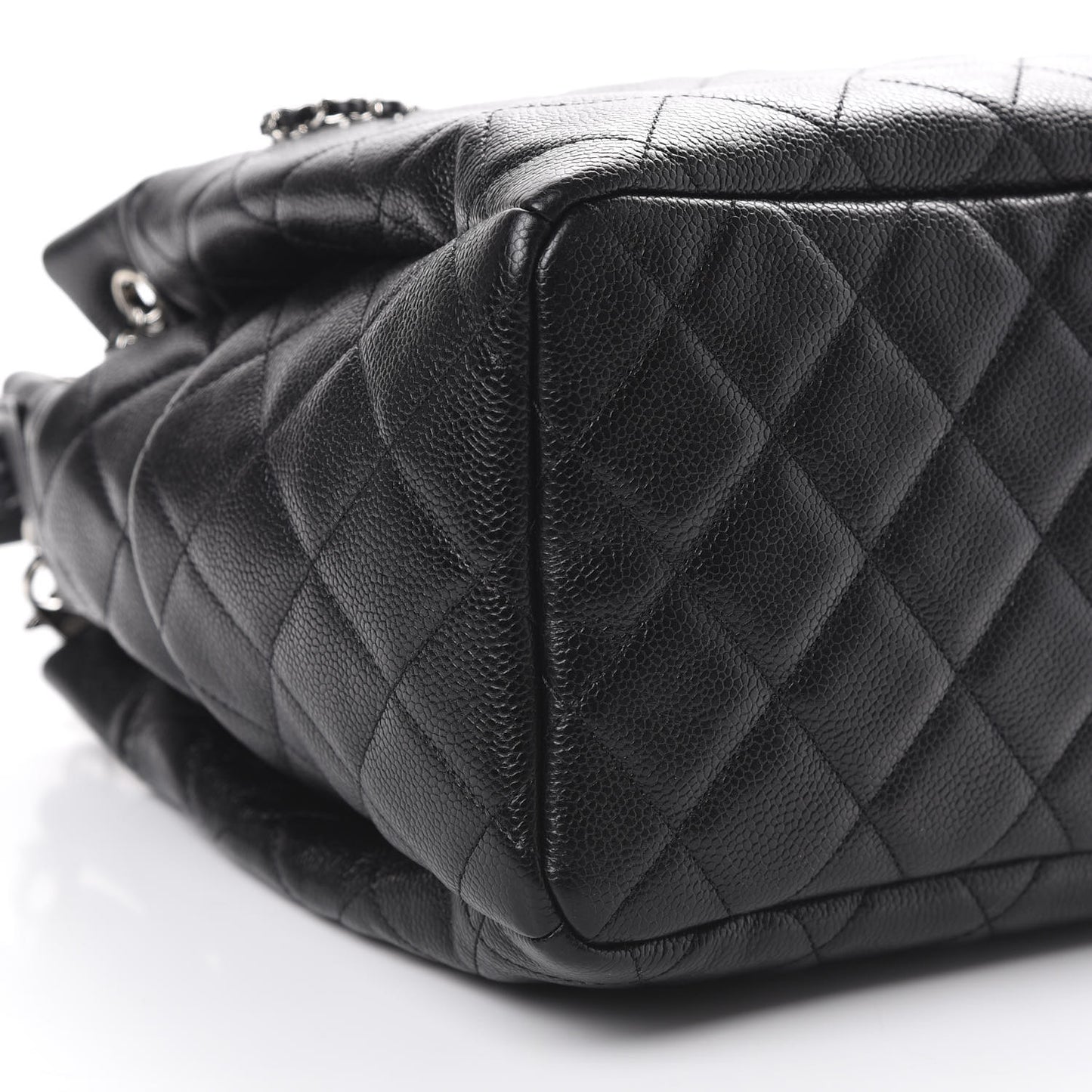 Grained Calfskin Quilted CC Chain Bucket Drawstring Bag Black