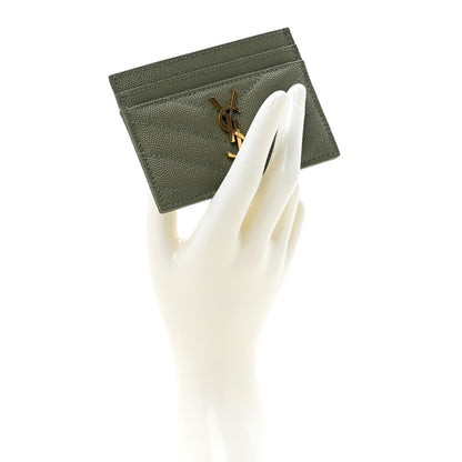 Saint Laurent Grain De Poudre Matelasse Chevron Monogram Credit Card Case Light Sage 2 of 8
