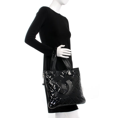 Chanel Patent Quilted Expandable CC Shoping Tote Black 2 of 7