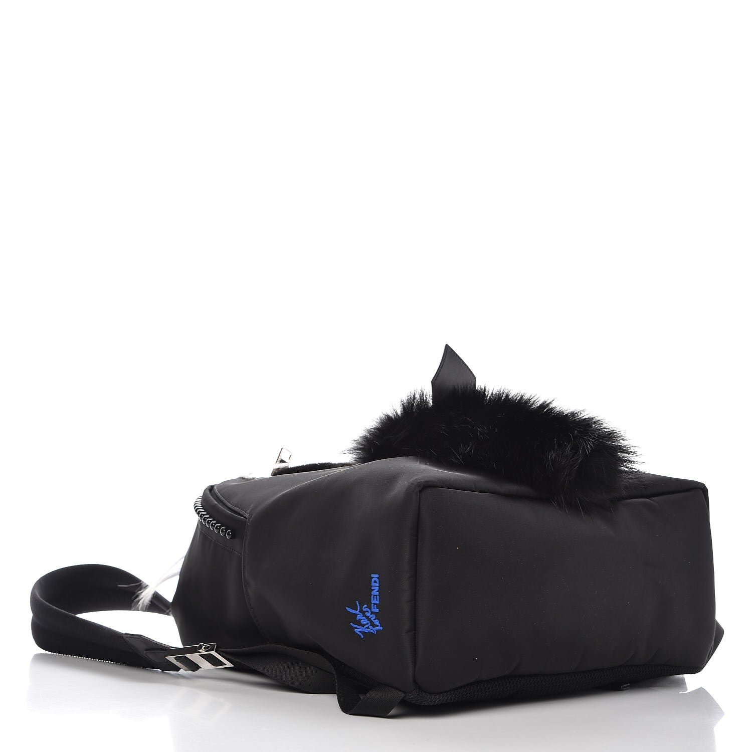 Fendi Nylon Vitello Century Mink Fox Goat Fur Studded Karlito Backpack Black Multicolor 4 of 8