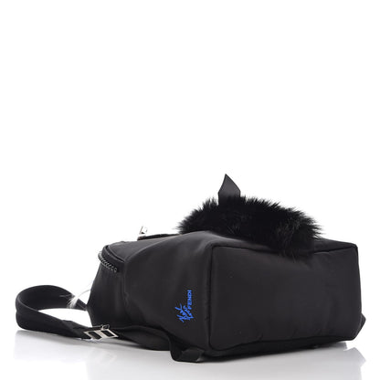 Fendi Nylon Vitello Century Mink Fox Goat Fur Studded Karlito Backpack Black Multicolor 4 of 8