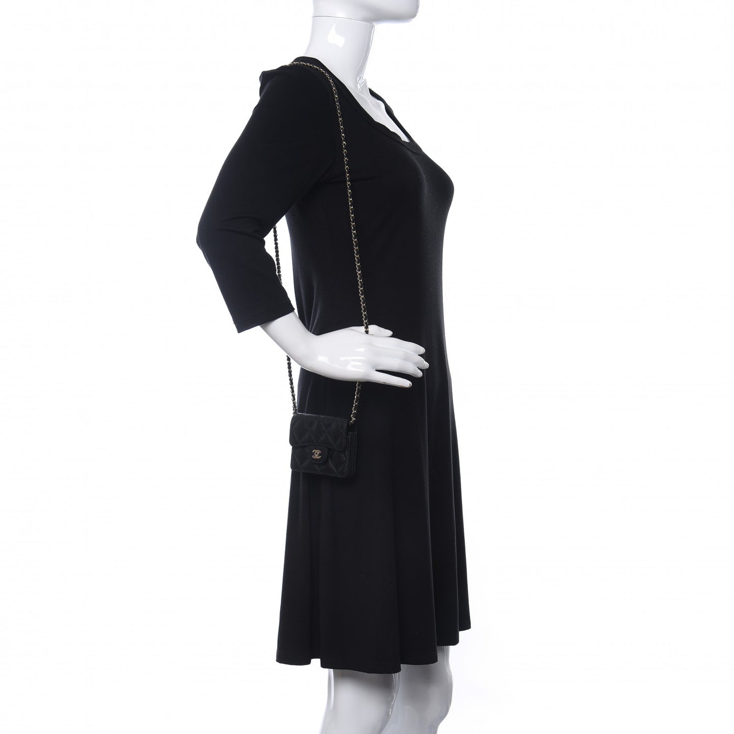 Caviar Quilted Flap Card Holder On Chain Black