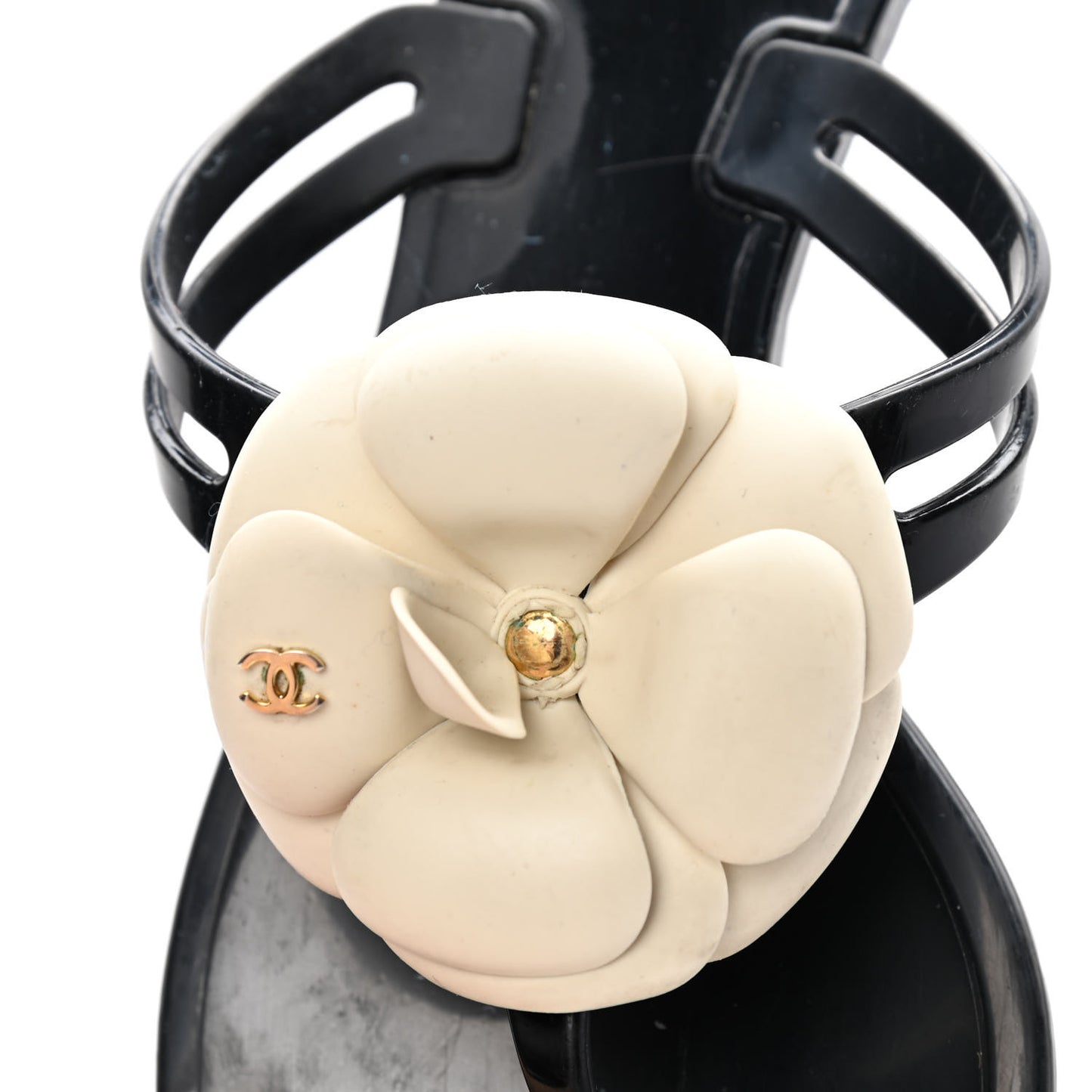 Jelly Camellia Thong Sandals 38 Black Ivory
