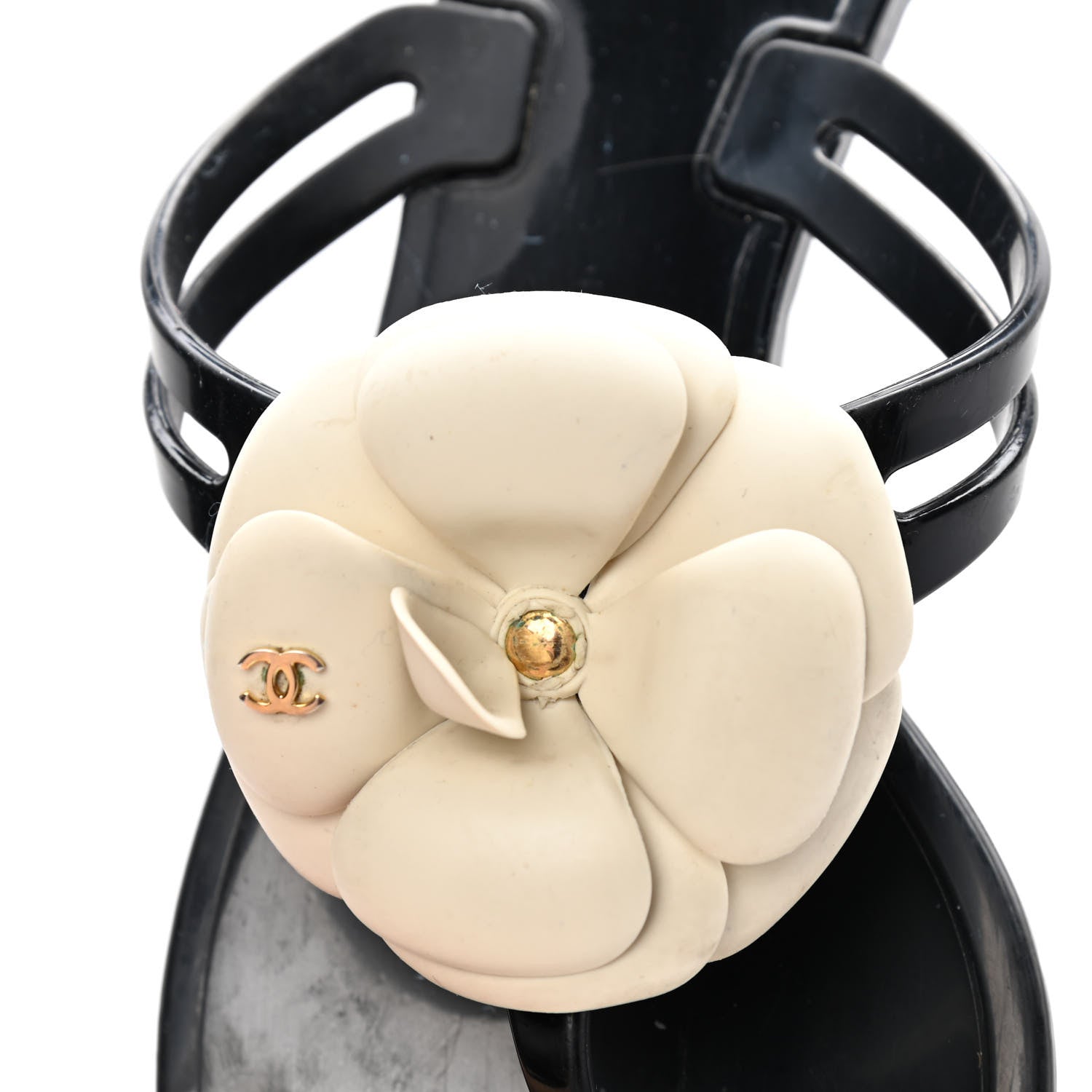 Chanel Jelly Camellia Thong Sandals 38 Black Ivory 5 of 5