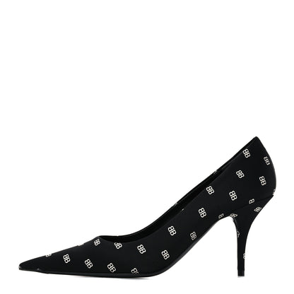 Balenciaga Crepe Satin BB Allover Logo Knife 80mm Pumps 38.5 Black 1 of 9