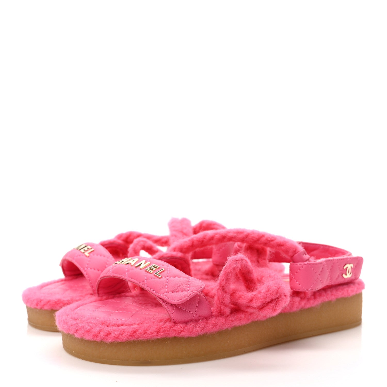 Chanel Cord Lambskin Quilted Logo Sandals 37 Pink 3 of 8
