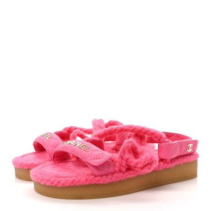 Chanel Cord Lambskin Quilted Logo Sandals 37 Pink 3 of 8