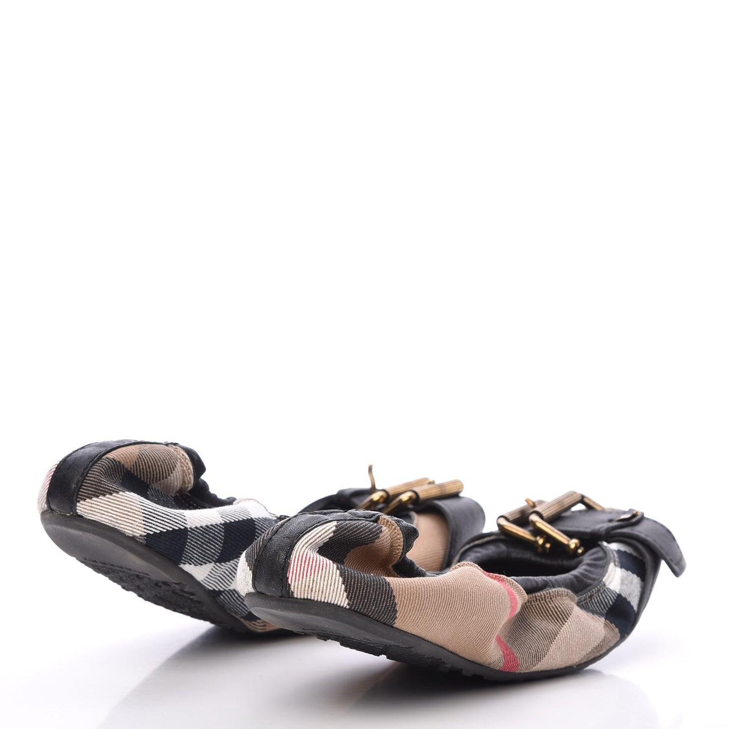Nova Check Buckle Elastic Ballerina Flats 40 Black