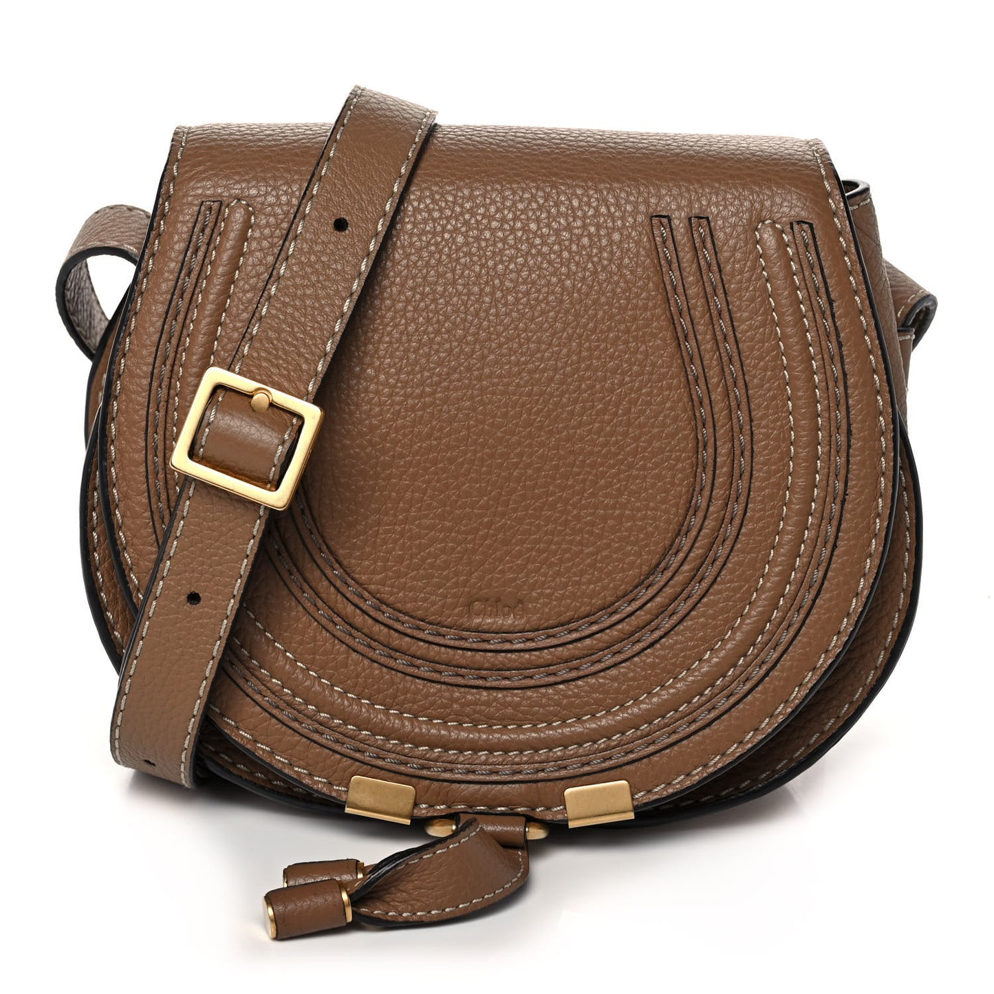 Calfskin Mini Marcie Round Crossbody Bag Nut