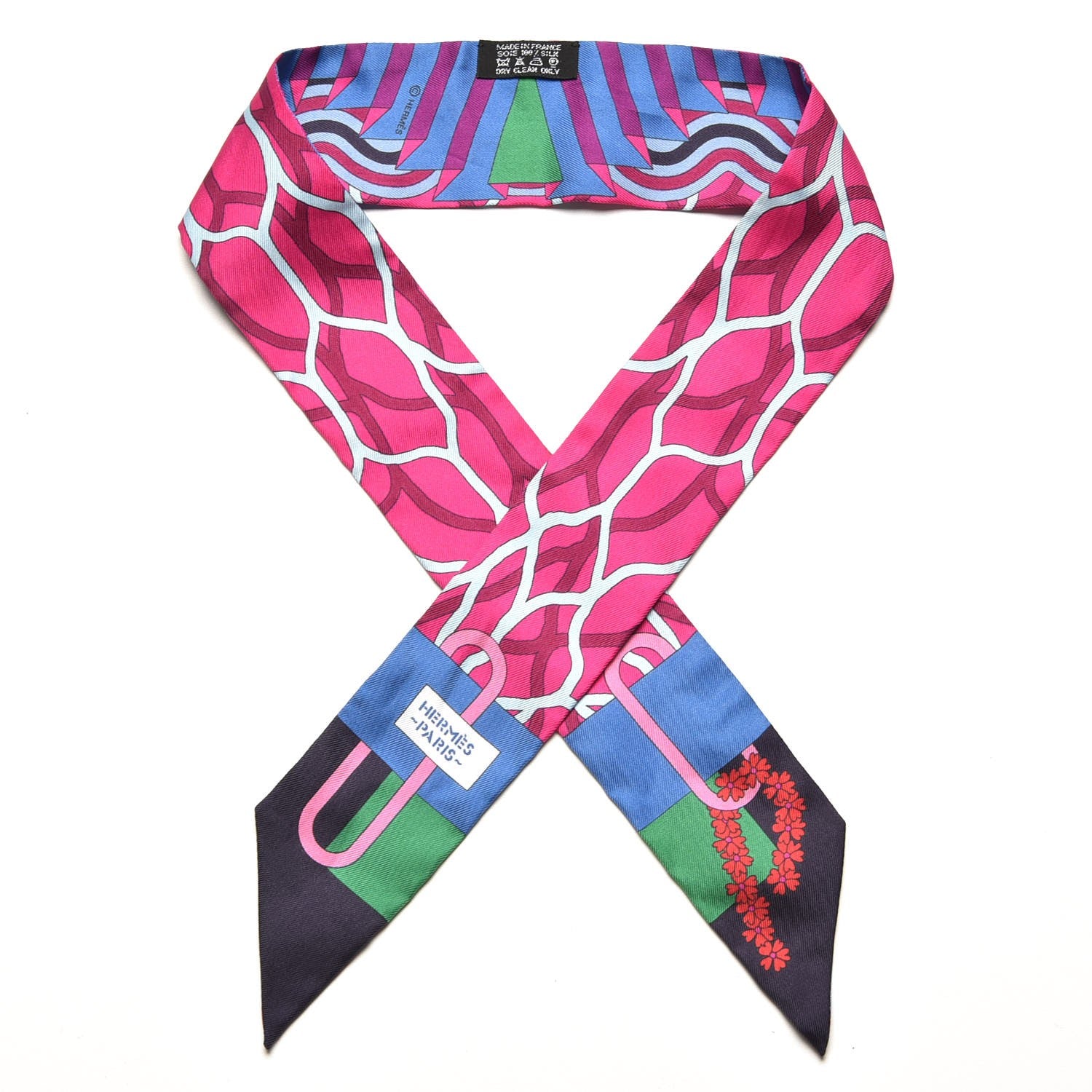 Hermes Silk Ballet Aquatique Twilly Marine Fuchsia Vert 1 of 4