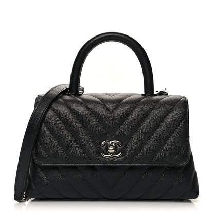 Chanel Caviar Chevron Quilted Mini Coco Handle Flap Black 1 of 11