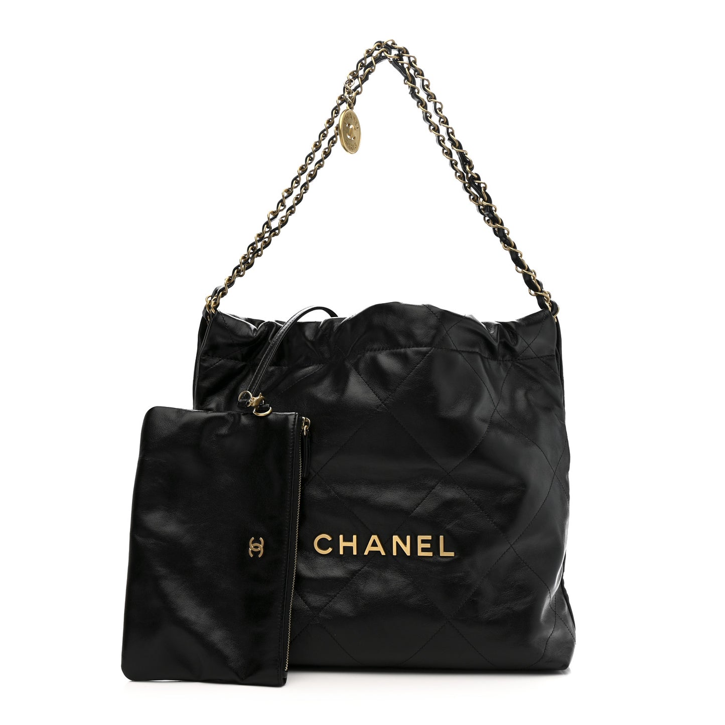 Shiny Calfskin Quilted Small Chanel 22 Black