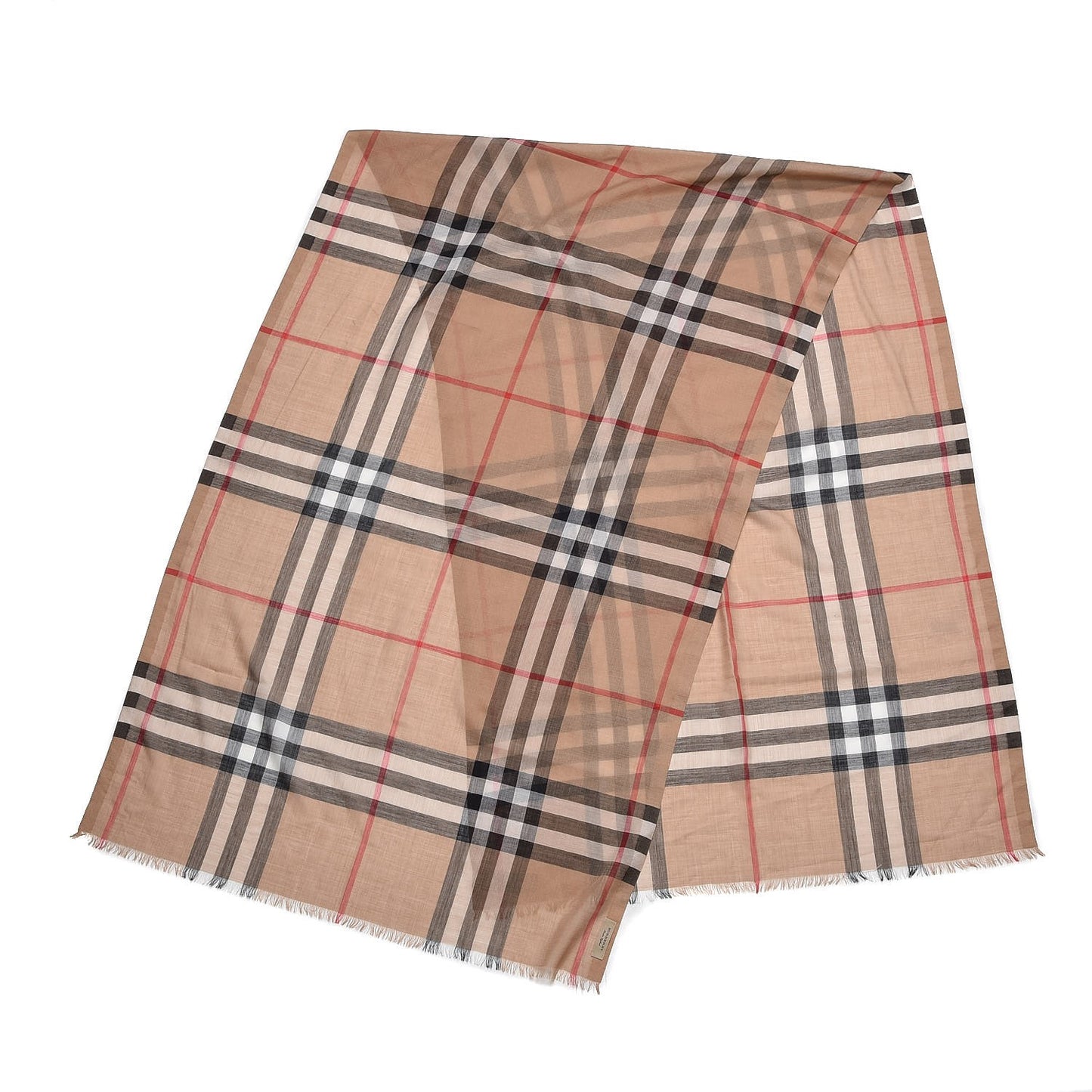 Wool Silk House Check Lightweight Scarf Camel
