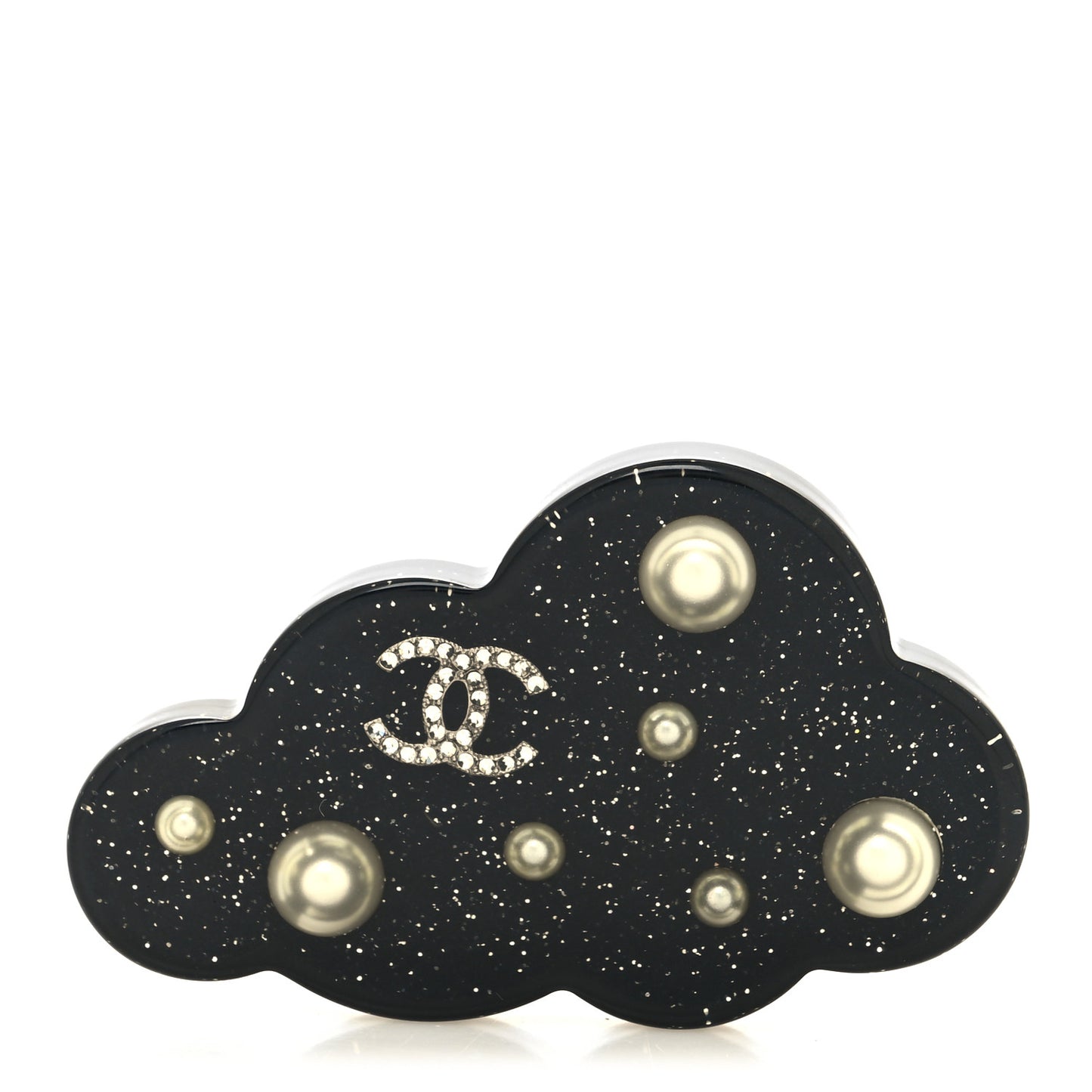 Glittered Resin Crystal Pearl CC Cloud Brooch Black Silver