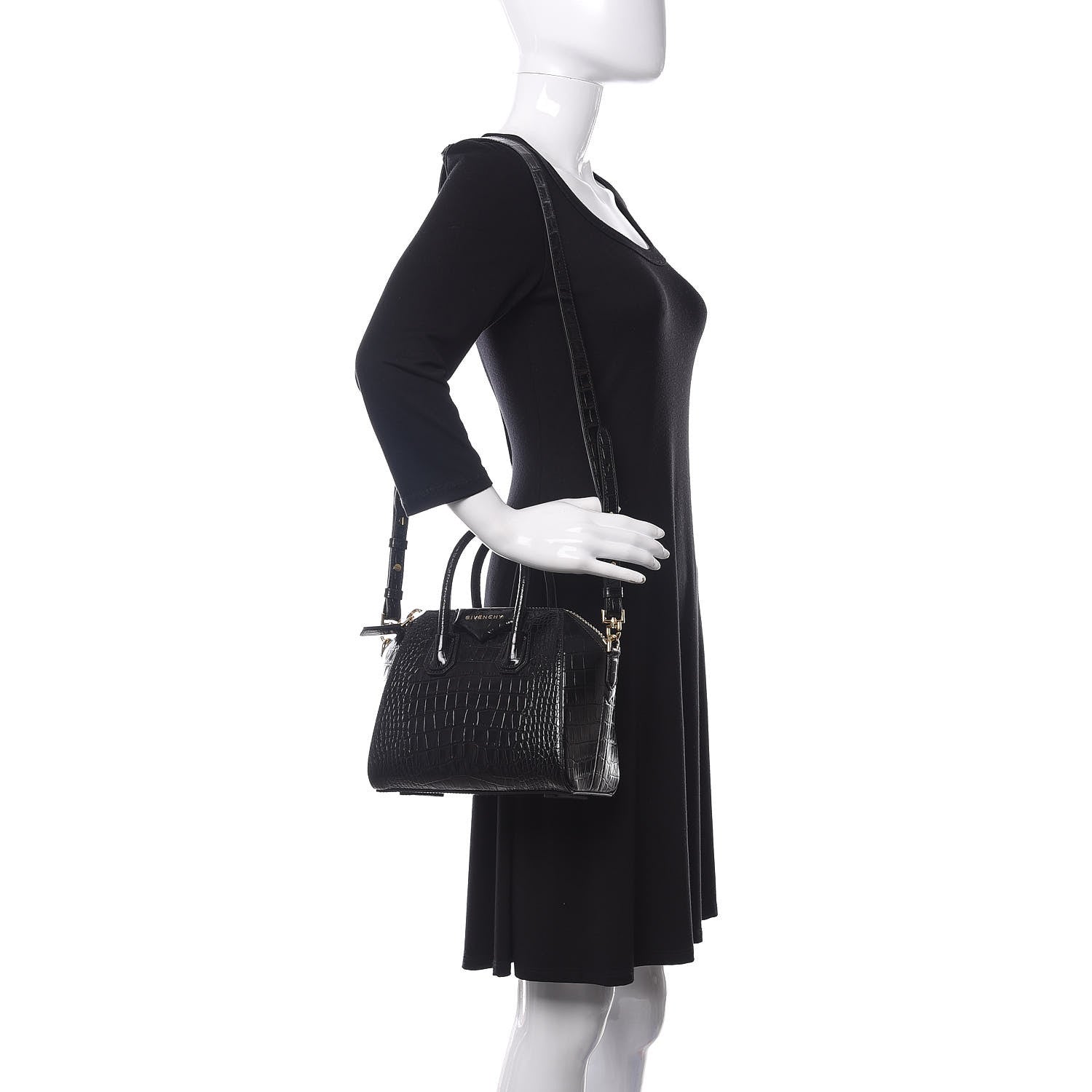 Givenchy Calfskin Crocodile Embossed Mini Antigona Black 2 of 10