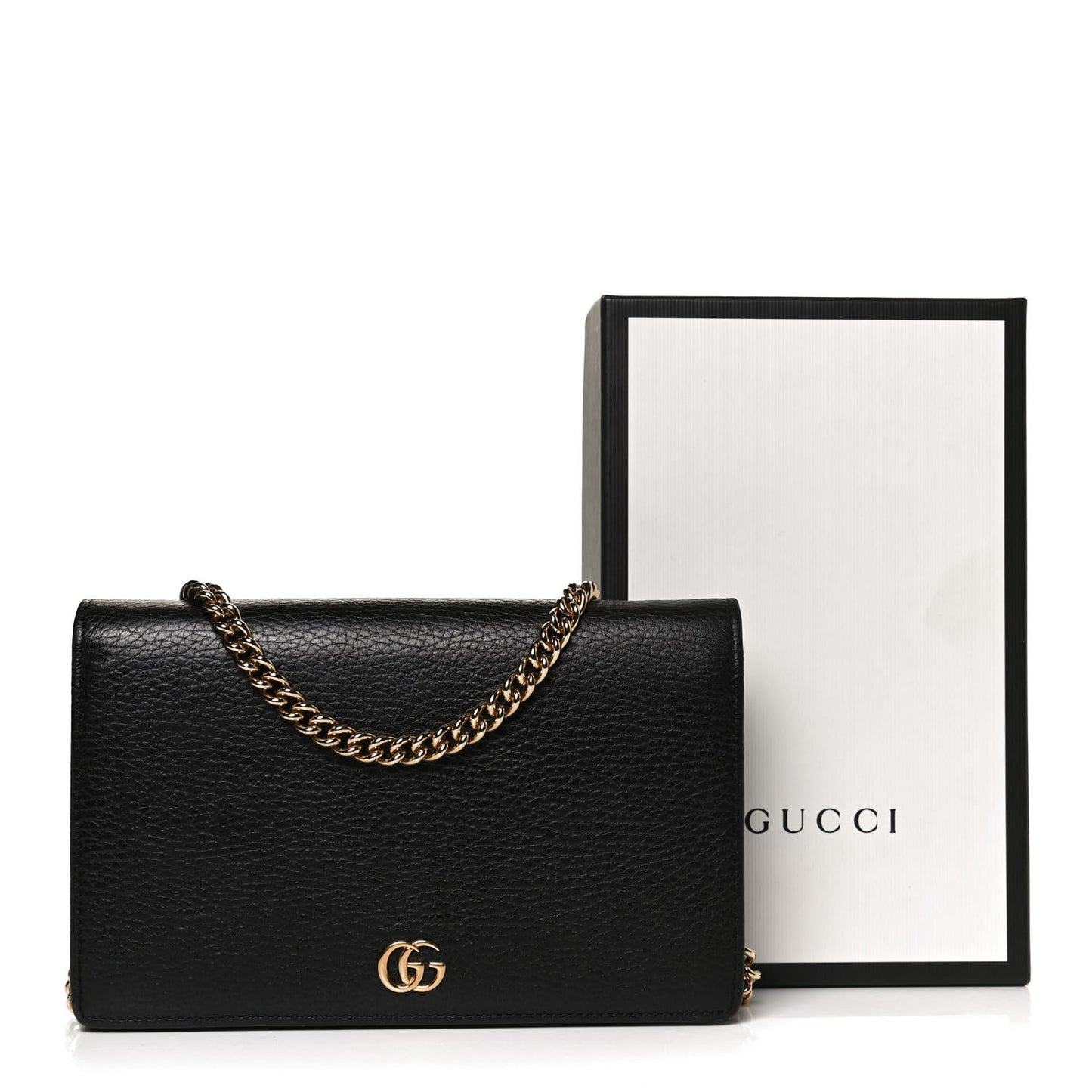 Calfskin Mini GG Marmont Chain Wallet Black