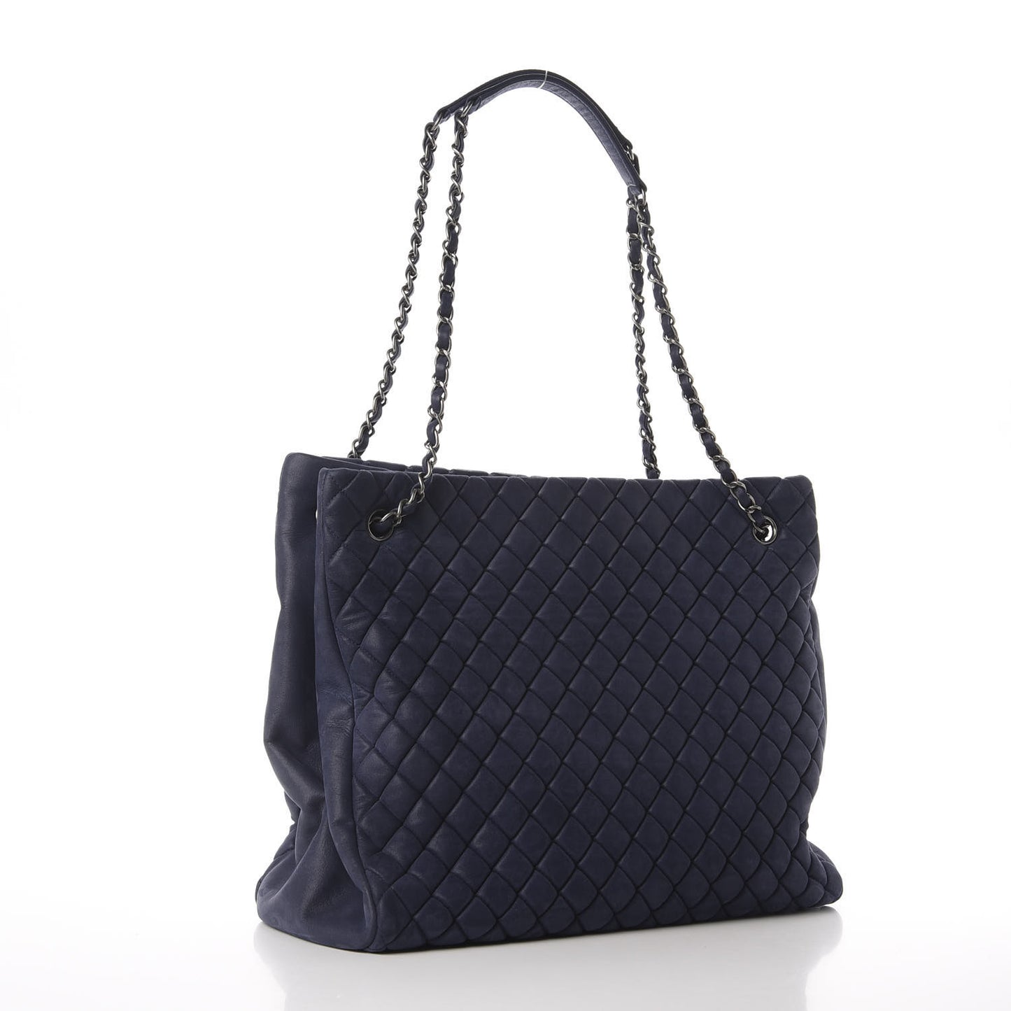 Iridescent Calfskin Quilted New Bubble Tote Dark Blue