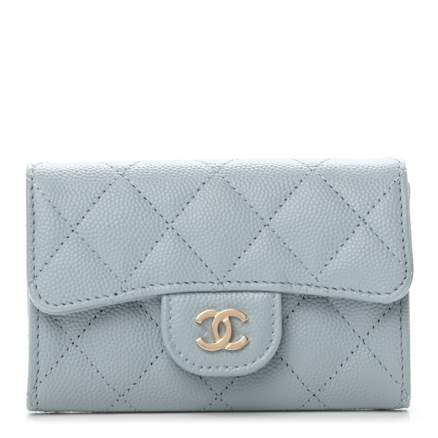Caviar Quilted Flap Card Holder Wallet Light Blue