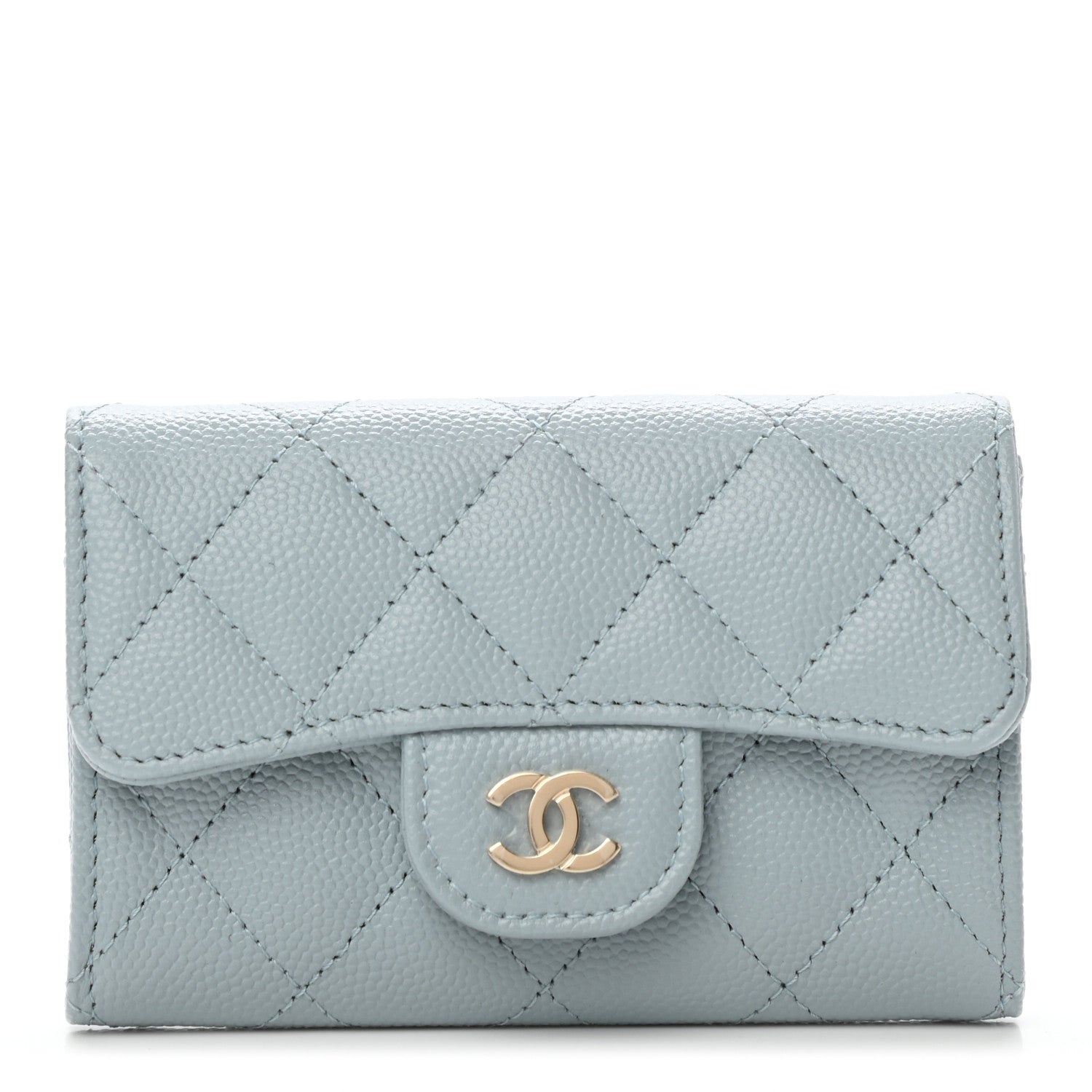 Chanel Caviar Quilted Flap Card Holder Wallet Light Blue 1 of 8