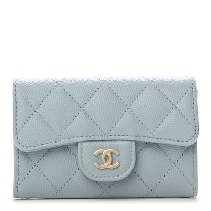 Chanel Caviar Quilted Flap Card Holder Wallet Light Blue 1 of 8