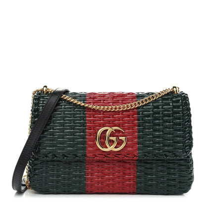 Gucci Glazed Wicker Stripe Small Cestino Shoulder Bag Green 1 of 9