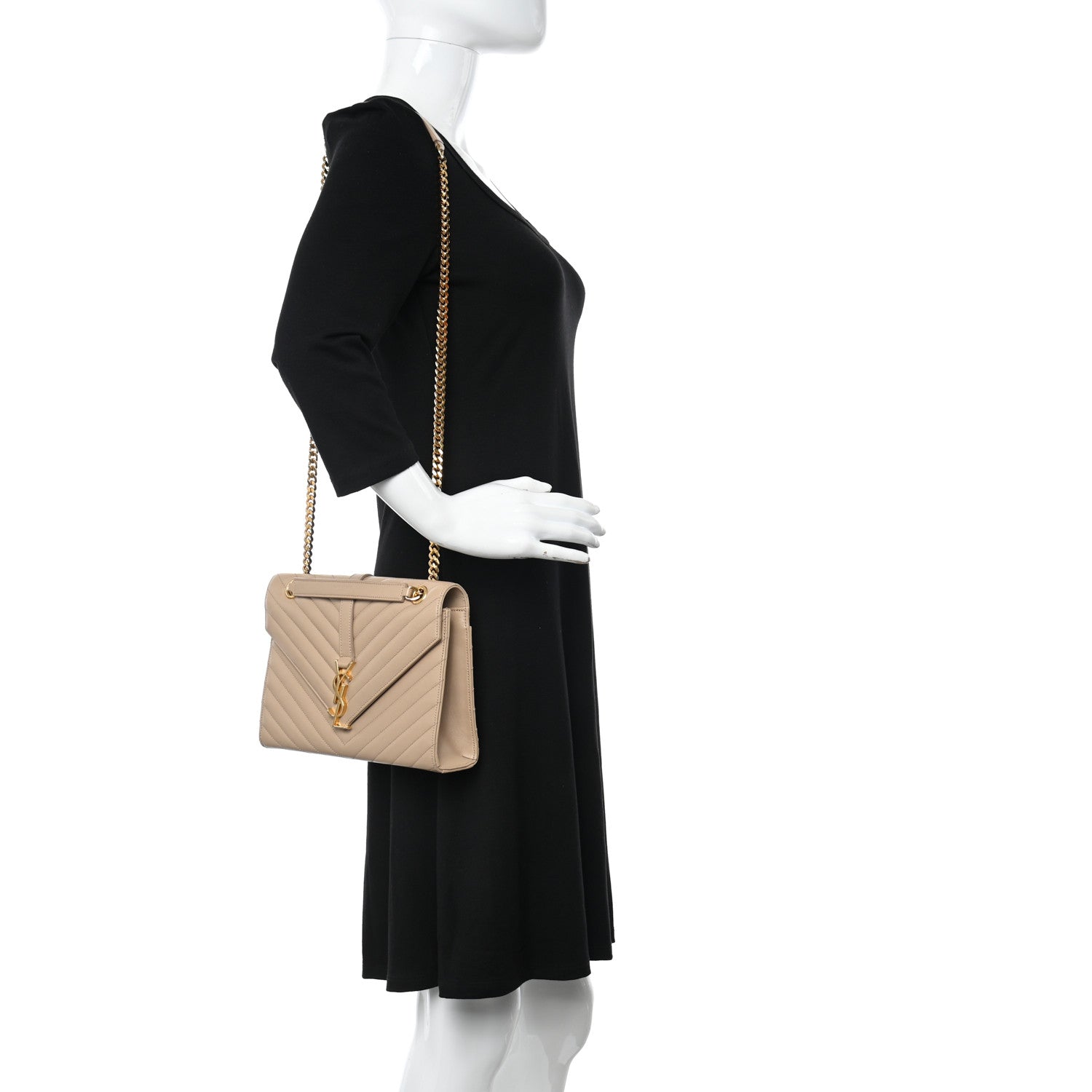 Saint Laurent Lambskin Matelasse Chevron Medium Monogram Satchel Dark Beige 2 of 11