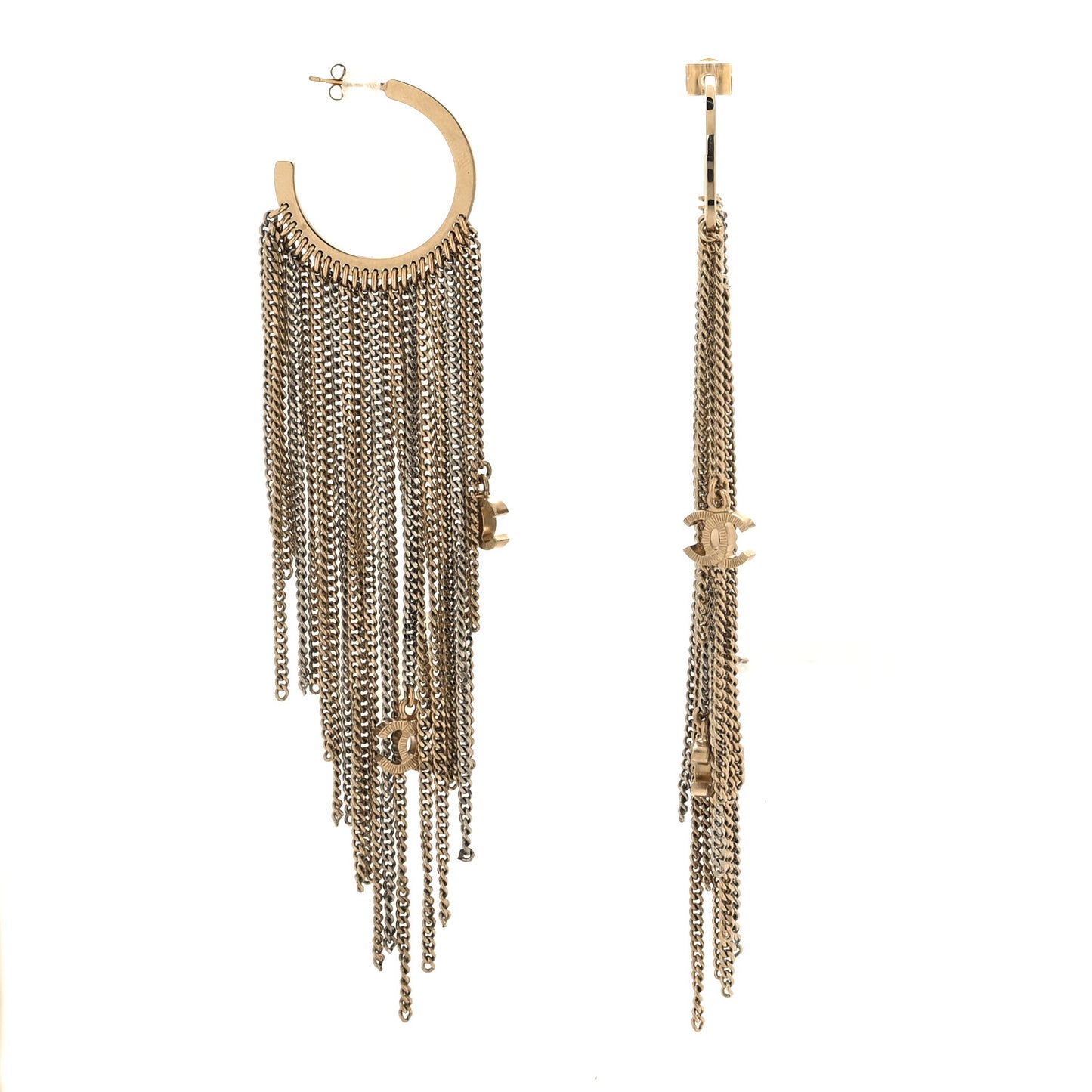 CC Chain Fringe Hoop Earrings Gold