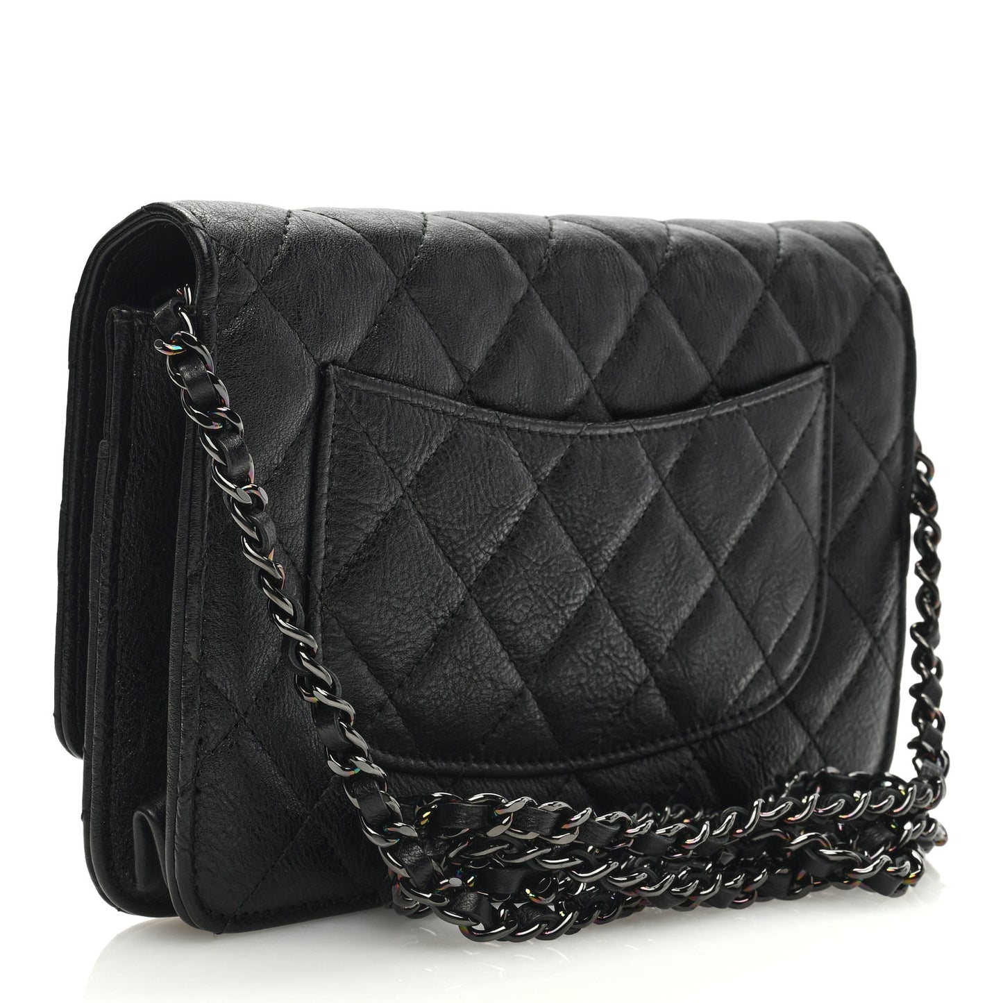 Crumpled Calfskin Quilted Wallet On Chain WOC So Black
