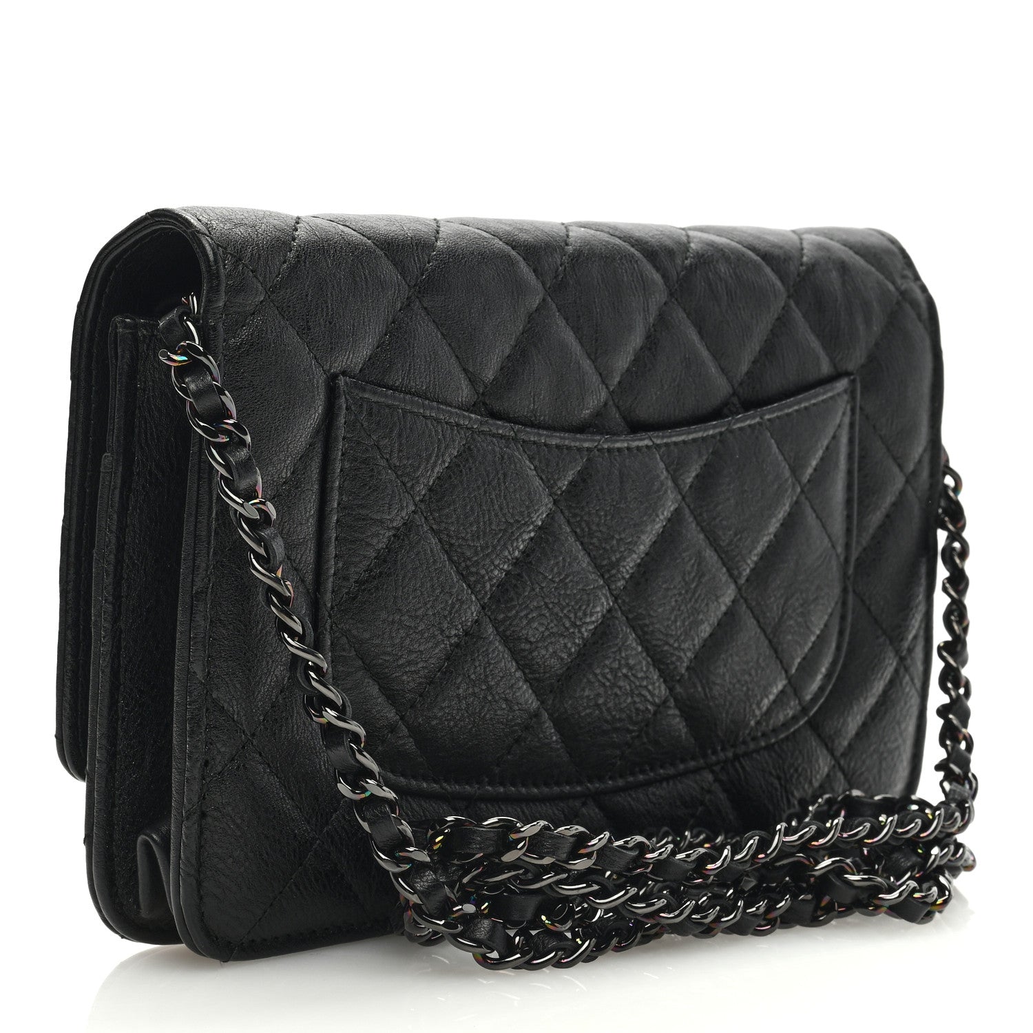 Chanel Crumpled Calfskin Quilted Wallet On Chain WOC So Black 3 of 12