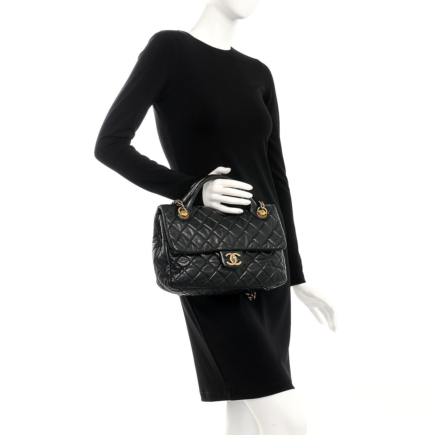 Chanel Glazed Calfskin Castle Rock Medium Flap Black 3 of 7