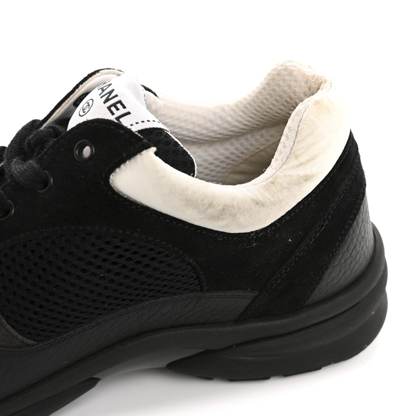 Mesh Suede Grained Calfskin Womens CC Sneakers 39.5 Black White