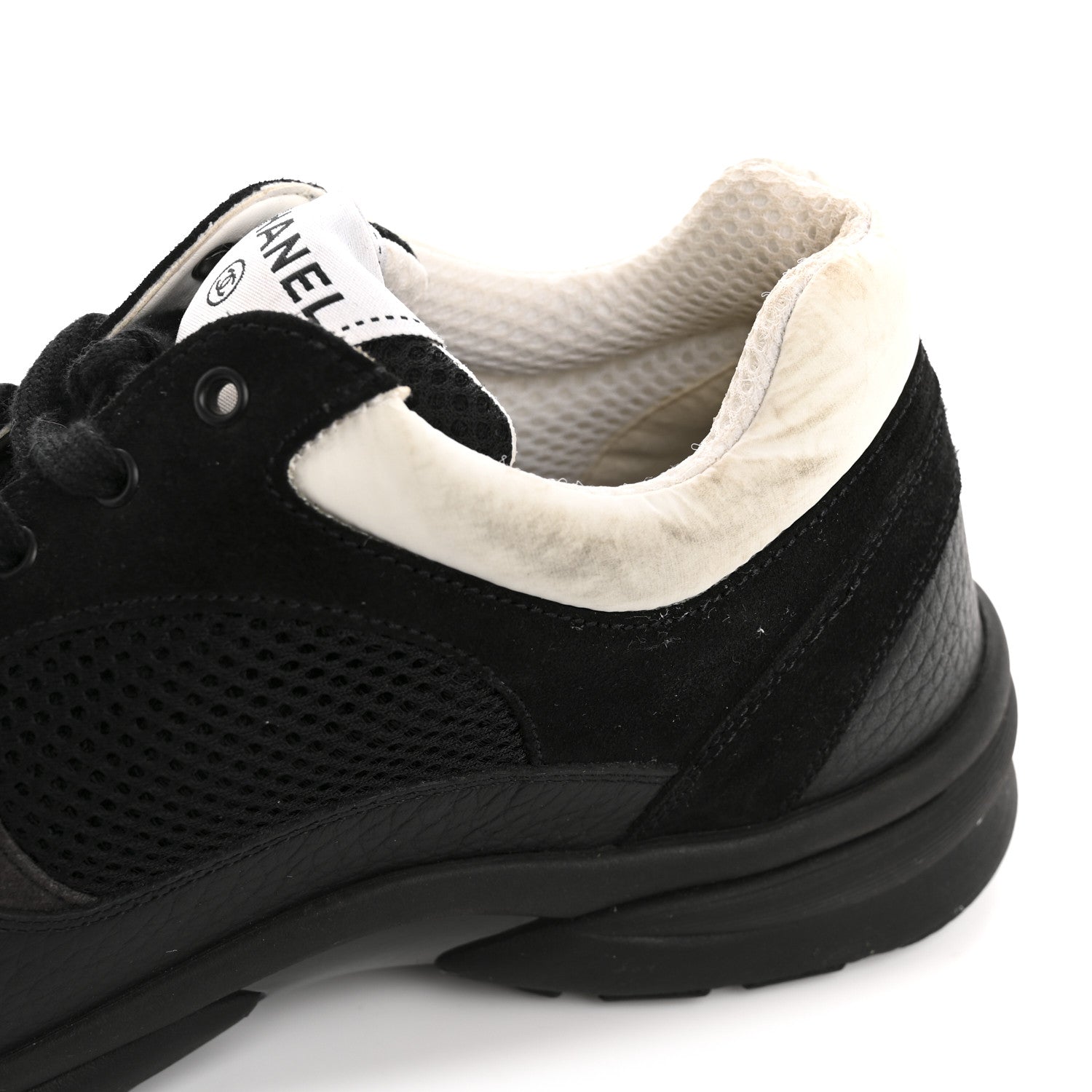 Chanel Mesh Suede Grained Calfskin Womens CC Sneakers 39.5 Black White 10 of 13
