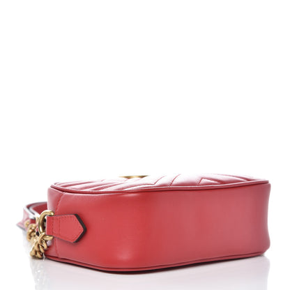 Gucci Calfskin Matelasse Mini GG Marmont Chain Shoulder Bag Hibiscus Red 4 of 7