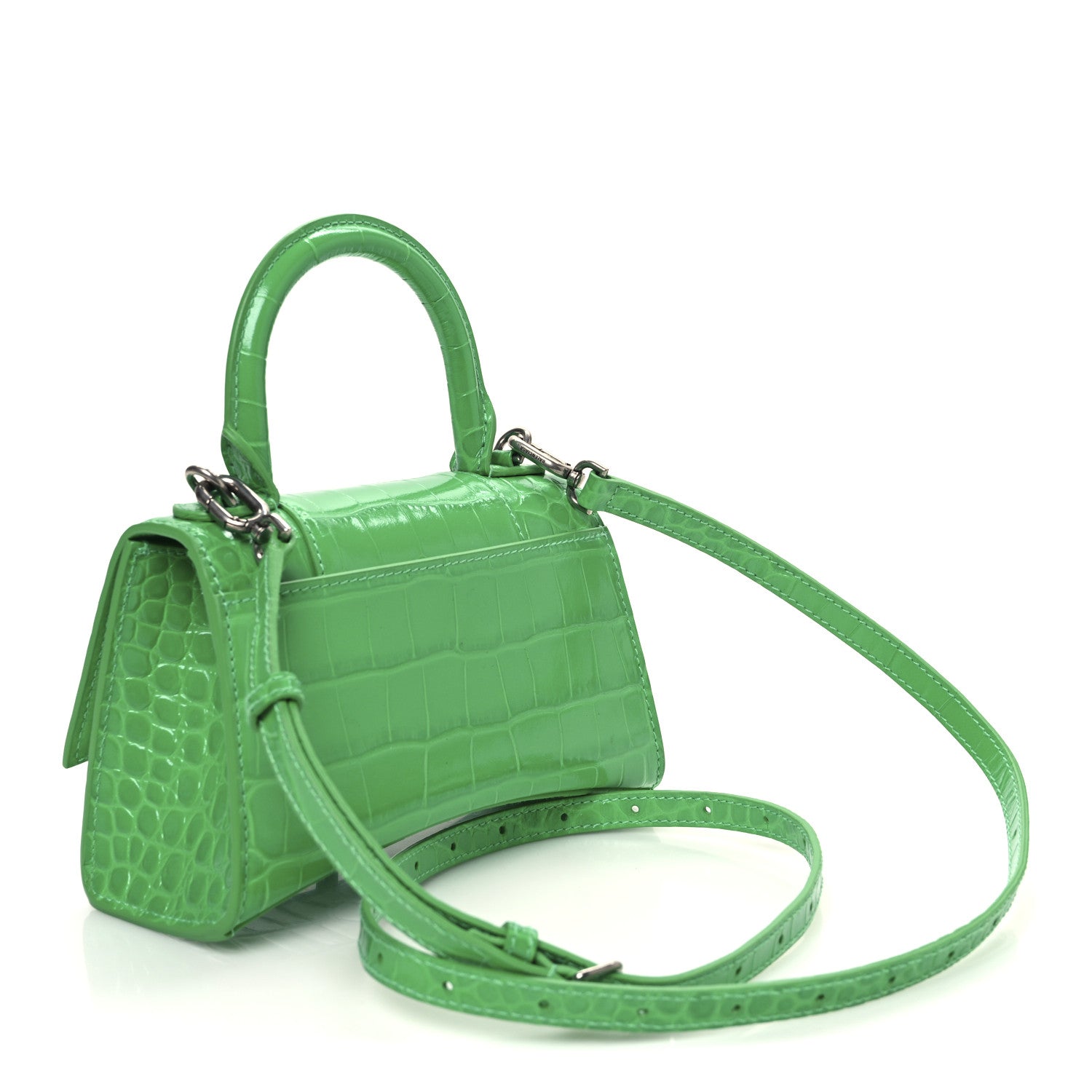 Balenciaga Shiny Calfskin Tonal B Crocodile Embossed Hourglass Top Handle Bag XS Vivid Green 3 of 11